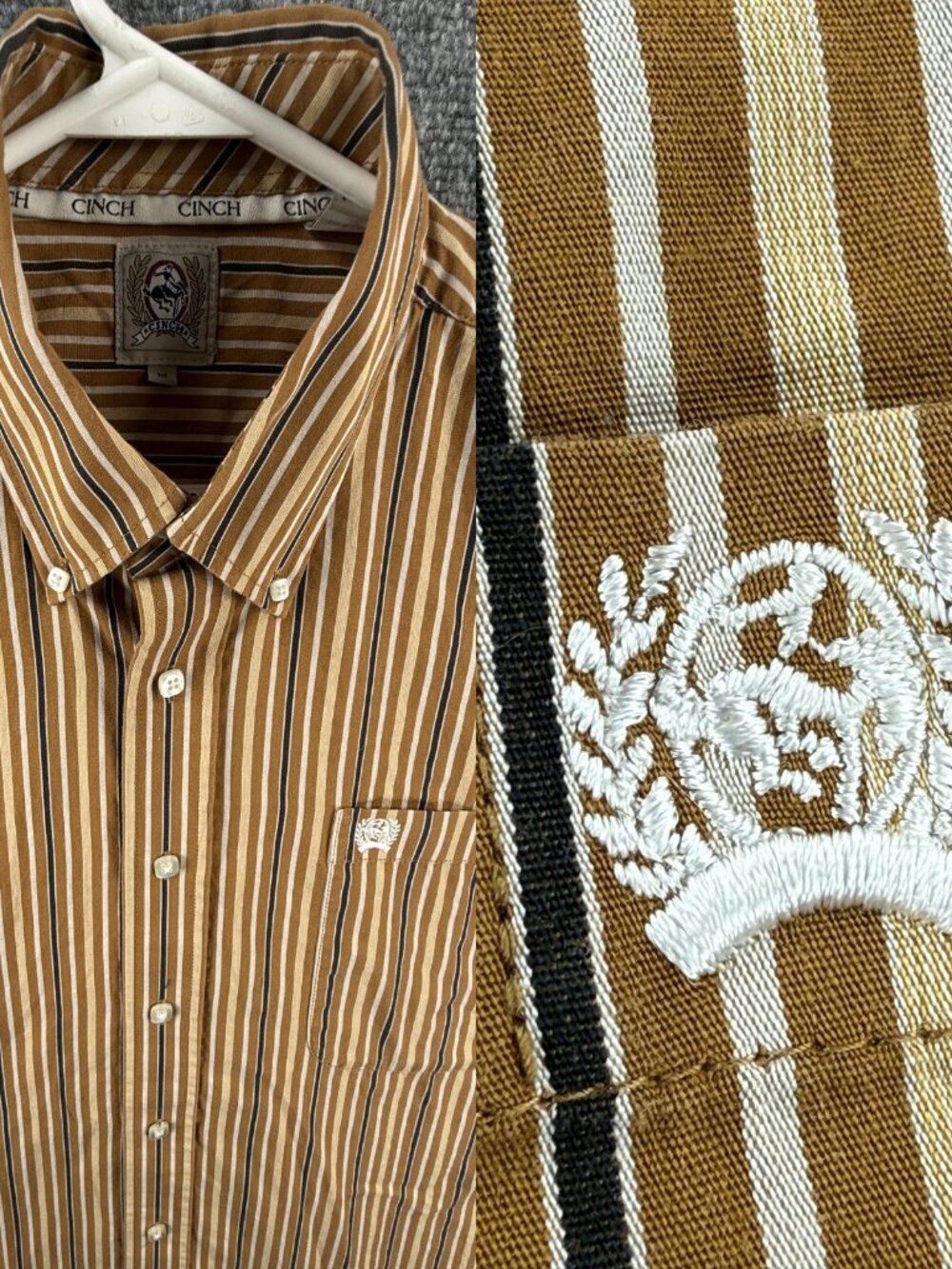 Cinch Striped Brown Button Up Shirt Long Sleeve Medium Cotton Logo Western Adult